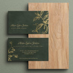 Carte De Visite Luxe vert foncé élégant feuillage de feuille d'or<br><div class="desc">Émeraude vert et or classe carte de visite élégant exclusif avec une branche de feuillage botanique doré et script de calligraphie classique. Convient pour les stylistes personnels, les stylistes de luxe et les designers d'intérieur, artistes, peintres, propriétaires de boutique, professionnels créatifs, industrie de la tapisserie et des rideaux, meubles et...</div>