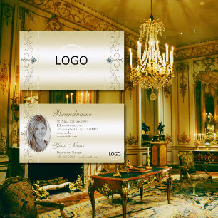 Carte De Visite Luxueuse Crème Or Squigglé Bijoux Logo & Photo