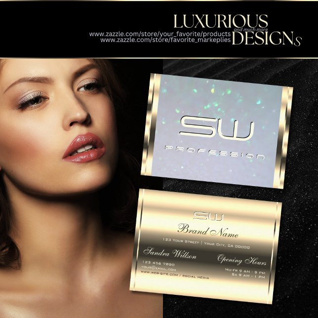 Carte De Visite Luxueuse Parties scintillant dorée bleu perle et I (Créateur téléchargé)