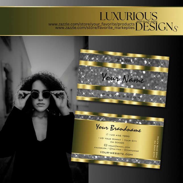 Carte De Visite Luxueuse Parties scintillant Or Argent Étoiles Nob (Créateur téléchargé)