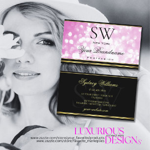 Carte De Visite Luxueuse Parties scintillant rose Noir Monogramme 