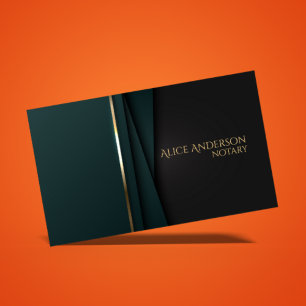 Carte de visite luxueuse verte or élégante notaire