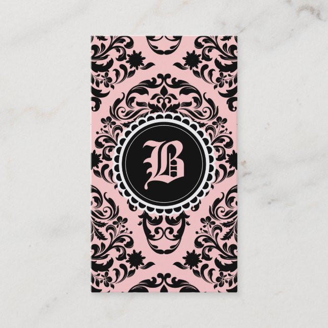 Carte De Visite Luxueusement fleur noire de monogramme de damassé (Devant)