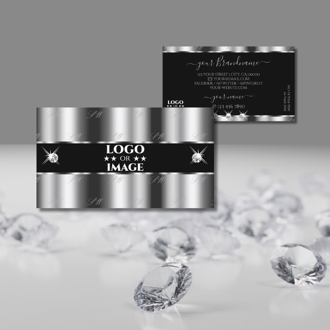Carte De Visite Luxueux bijoux en argent noir parkling avec logo (Créateur téléchargé)