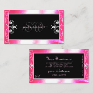 Carte De Visite Luxueux Bijoux en rose noir ornementaux Initiales