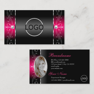 Carte De Visite Luxueux bijoux visqueux rose noire Logo & Photo