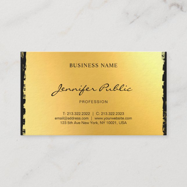 Carte De Visite Luxueux Black Gold Elégant Script moderne Plain (Devant)
