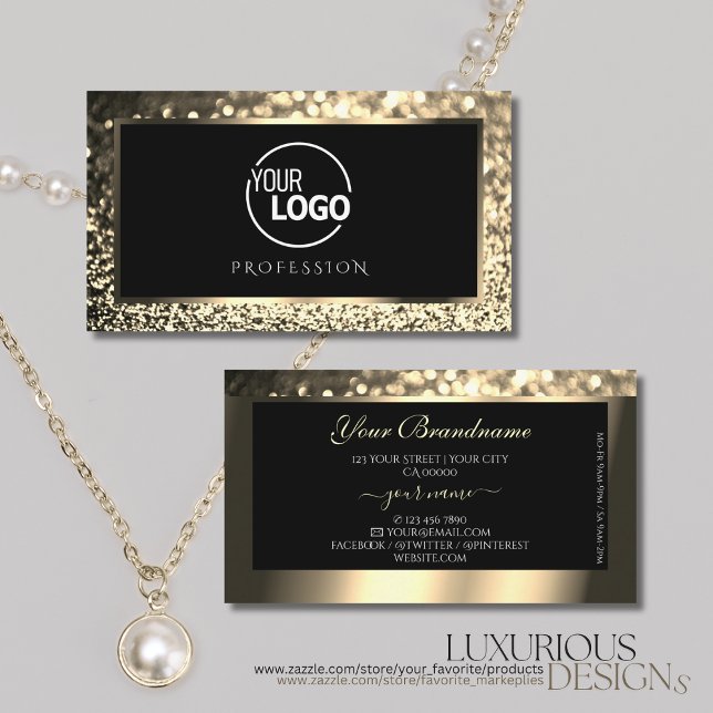 Carte De Visite Luxueux Black Gold Sparkle Parties scintillant Log (Créateur téléchargé)