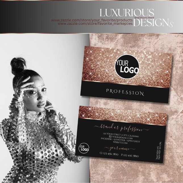 Carte De Visite Luxueux Black Rose Gold Parties scintillant étoile (Créateur téléchargé)