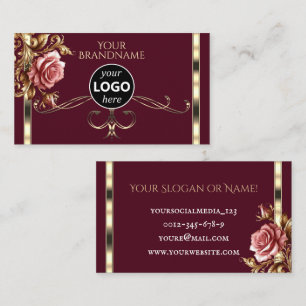Carte De Visite Luxueux Burgundy Gold Décor Logo Rose Vintage