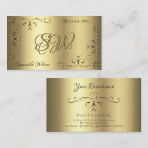 Carte De Visite Luxueux Coins Ornat Or avec Initiales Or