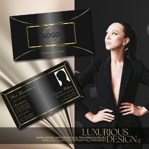 Carte De Visite Luxueux décor en or noir avec logo et photo