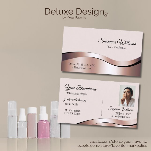 Carte De Visite Luxueux décor Rose Waved Gold avec Photo Deluxe (Créateur téléchargé)