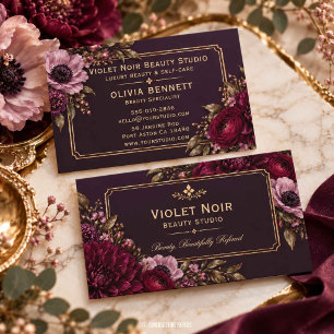 Carte De Visite Luxueux Foncé Atmosphère Bordeaux Prune Pourpre Fl