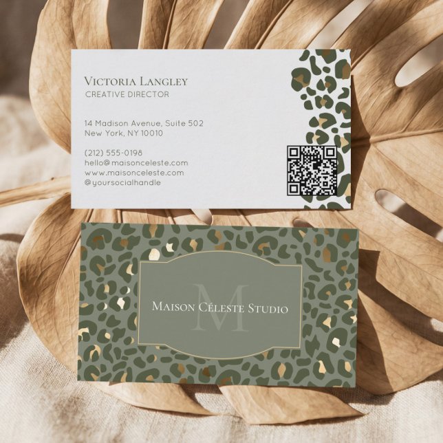 Carte De Visite Luxueux Imprimé Guépard Léopard Or Vert Élégant (Luxury Green Gold Cheetah Leopard Print Elegant Business Card)