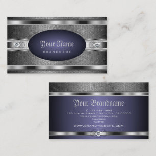 Carte De Visite Luxueux Motif en argent bleu avec Faux Diamonds