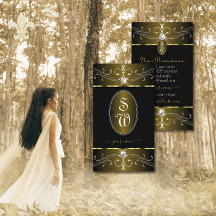 Carte De Visite Luxueux or et ornement noir Monogramme