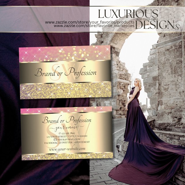 Carte De Visite Luxueux or rose violet Parties scintillant étoiles (Créateur téléchargé)