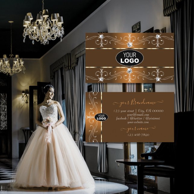 Carte De Visite Luxueux Orange et Brown Ornate Borders ajouter Log (Créateur téléchargé)