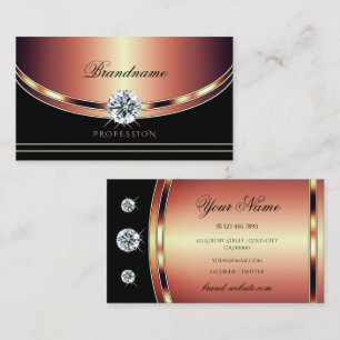 Carte De Visite Luxueux Rose Gold Black avec diamants étincelants