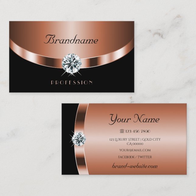 Carte De Visite Luxueux Rose Gold Black Shimmery Bijoux Diamonds (Devant / Derrière)