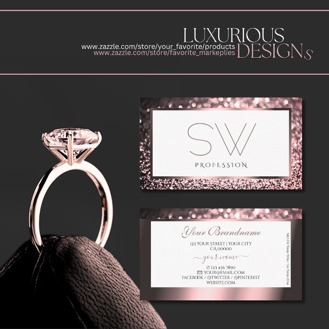 Carte De Visite Luxueux Rose rose blanc étincelant Parties scintil (Créateur téléchargé)