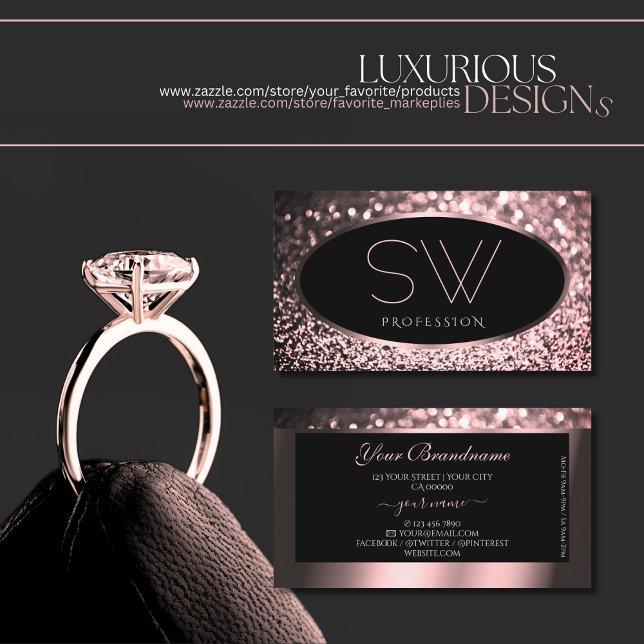 Carte De Visite Luxueux Rose rose noir Parties scintillant étincel (Créateur téléchargé)