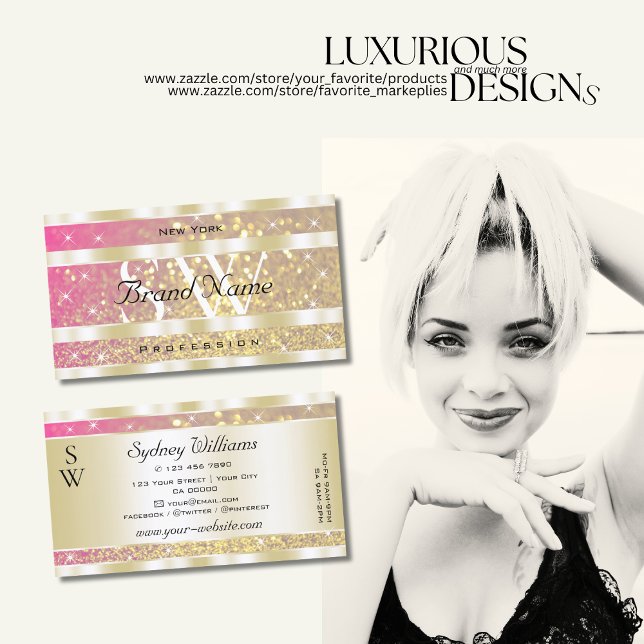 Carte De Visite Luxueux rose violet Parties scintillant or étoiles (Créateur téléchargé)