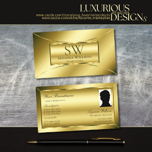 Carte De Visite Luxueux Shimmery Gold avec Monogramme et Photo