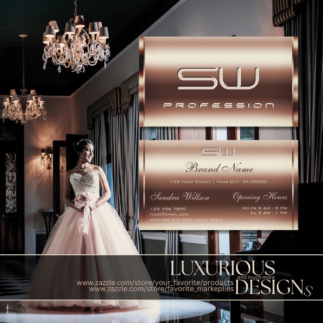 Carte De Visite Luxueux Shimmery Rose Golden Faux 3D Initiales (Créateur téléchargé)