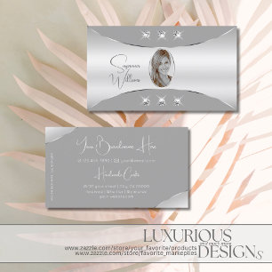Carte De Visite Luxueux Silver Grey avec Diamants et Photo Luxe