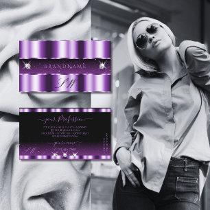 Carte De Visite Luxueux violet noir étincelant diamants Monogramme