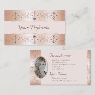 Carte De Visite Luxurious Rose Gold Ornate Borders Jewels Add