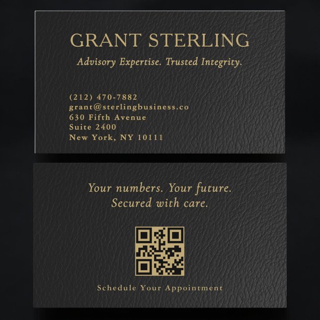 Carte De Visite Luxury Accountant CPA Faux Leather QR Code (Créateur téléchargé)