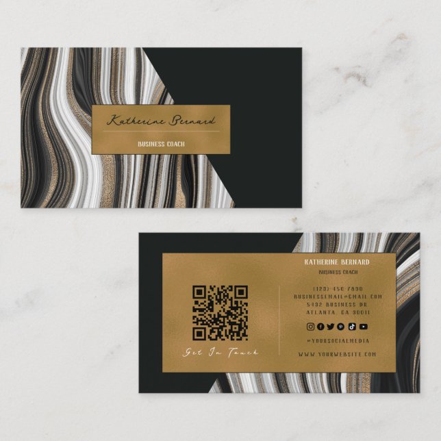 Carte De Visite Luxury Black and Gold Marble Business Coach Card (Devant / Derrière)