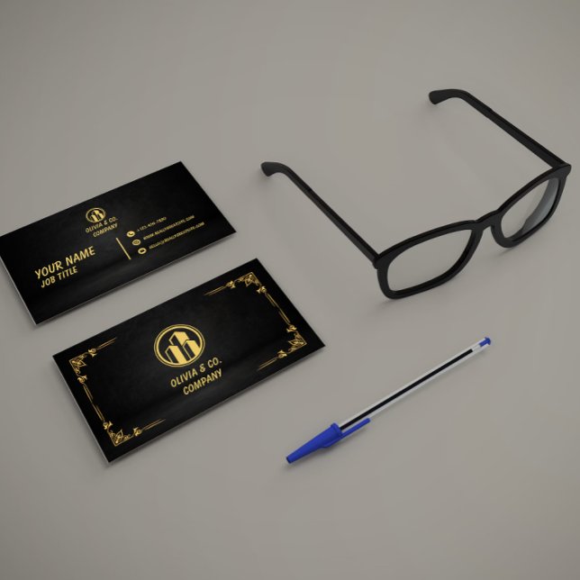 Carte De Visite Luxury Black and Gold QR Contact Card (Créateur téléchargé)