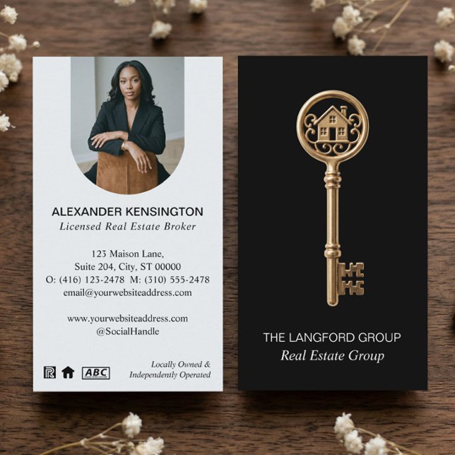 Carte De Visite Luxury Black Gold Home Key Real Estate Agent Photo (Luxury Black Gold Home Key Real Estate Agent Photo Business Card)