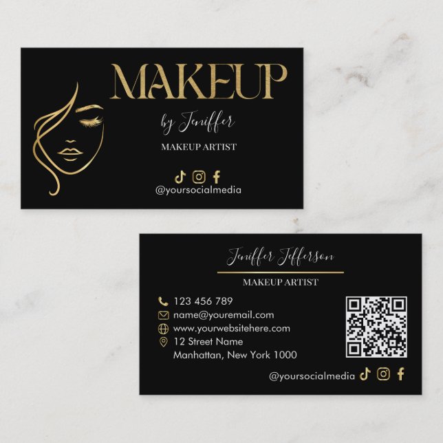 Carte De Visite Luxury Black & Gold Makeup artist Bussines card (Devant / Derrière)