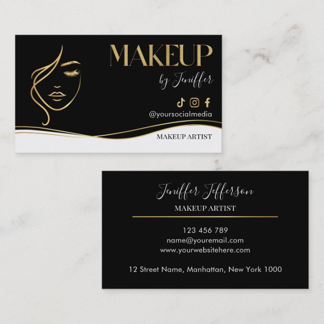 Carte De Visite Luxury Black & Gold Makeup artist Bussines card (Devant / Derrière)