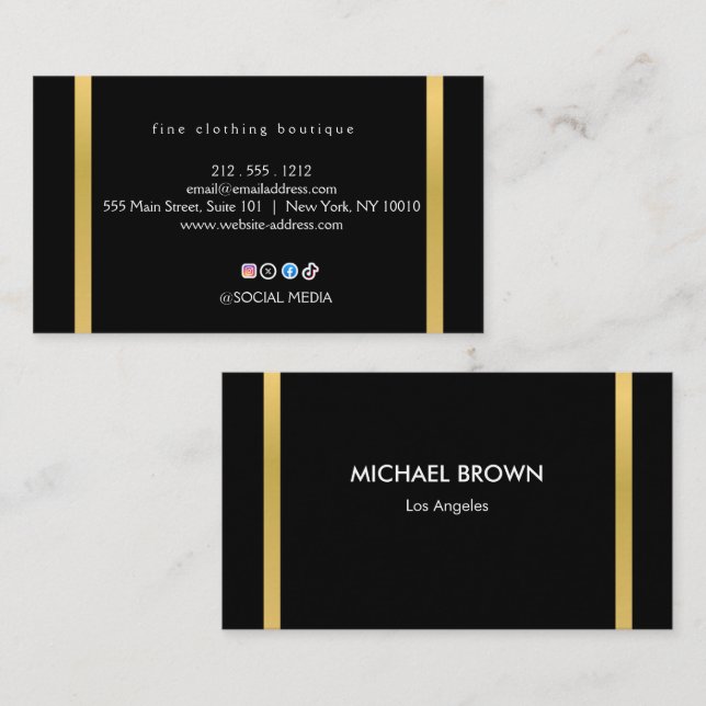 Carte De Visite Luxury Black & Gold Minimalist Business Card (Devant / Derrière)