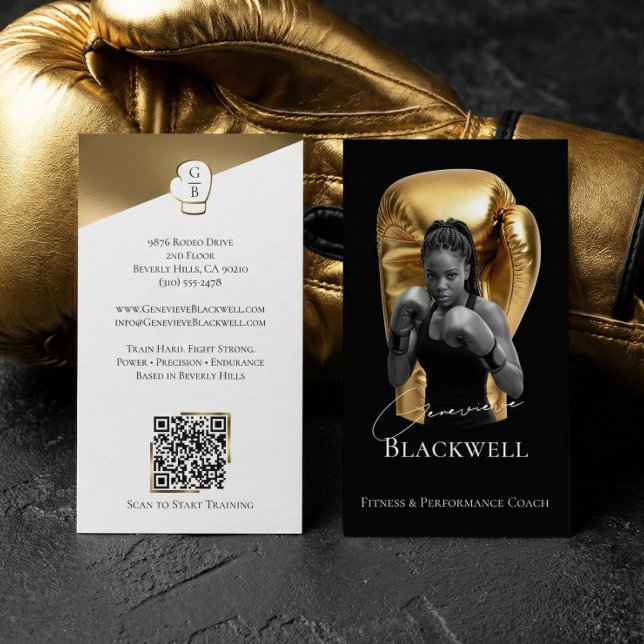 Carte De Visite Luxury Black Gold Personal Trainer Boxing Photo  (Luxury Black Gold Personal Trainer Boxing Photo Business Card)