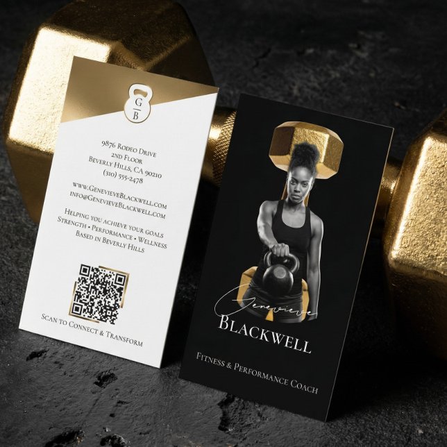 Carte De Visite Luxury Black Gold Personal Trainer Fitness Photo  (Luxury Black Gold Personal Trainer Fitness Photo Business Card)