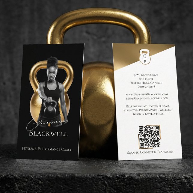 Carte De Visite Luxury Black Gold Personal Trainer Fitness Photo  (Luxury Black Gold Personal Trainer Fitness Photo Business Card)