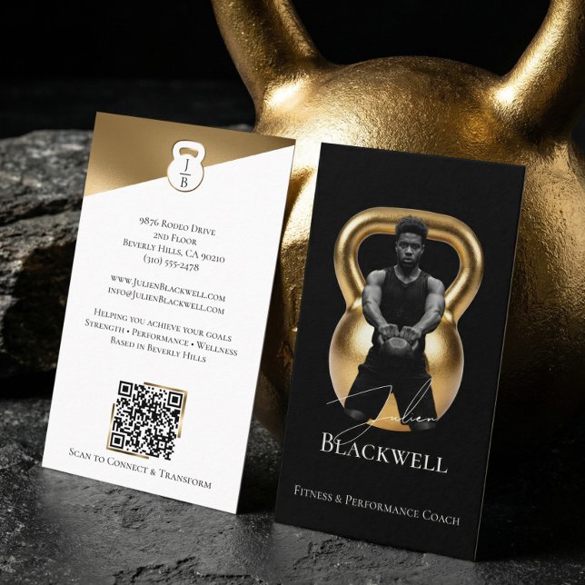 Carte De Visite Luxury Black Gold Personal Trainer Fitness Photo  (Luxury Black Gold Personal Trainer Fitness Photo Business Card)