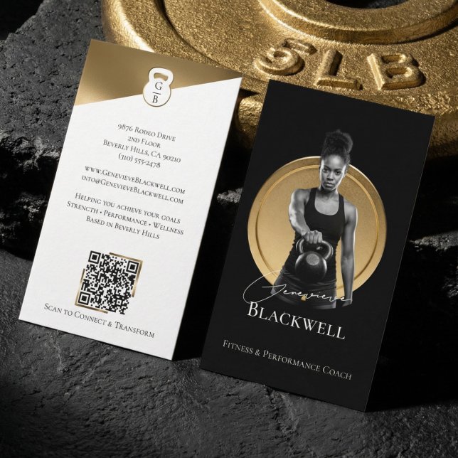 Carte De Visite Luxury Black Gold Personal Trainer Fitness Photo  (Luxury Black Gold Personal Trainer Fitness Photo Business Card)