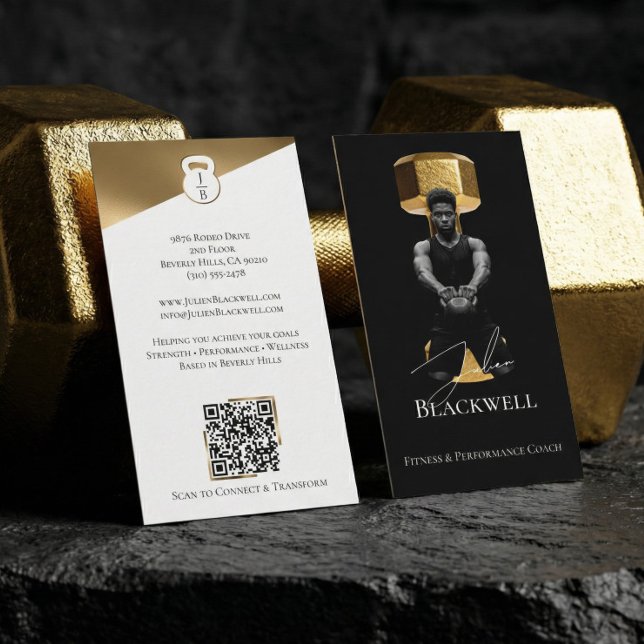Carte De Visite Luxury Black Gold Personal Trainer Fitness Photo  (Luxury Black Gold Personal Trainer Fitness Photo Business Card)