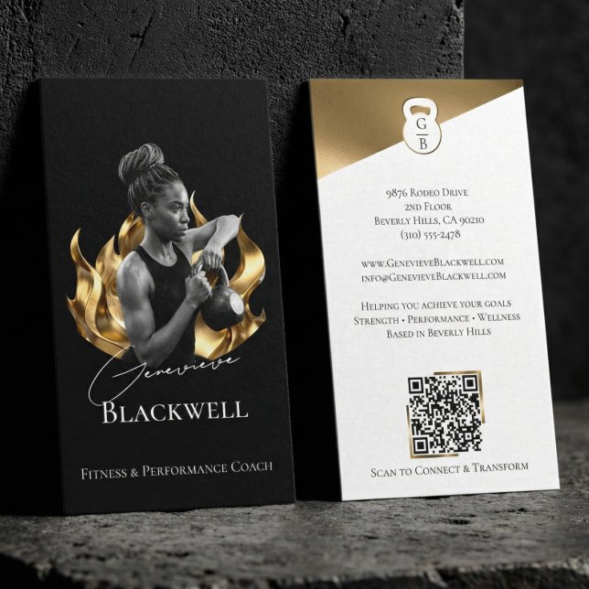 Carte De Visite Luxury Black Gold Personal Trainer Fitness Photo  (Luxury Black Gold Personal Trainer Fitness Photo Business Card)
