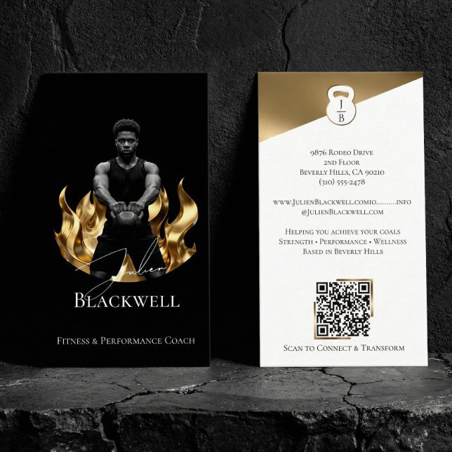 Carte De Visite Luxury Black Gold Personal Trainer Fitness Photo  (Luxury Black Gold Personal Trainer Fitness Photo Business Card)