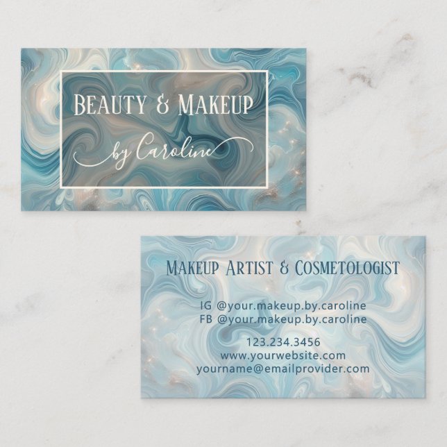 Carte De Visite Luxury Blue Marble Makeup Artist & Hair Stylist (Devant / Derrière)
