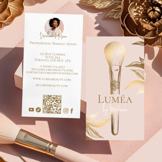 Carte De Visite Luxury Blush Pink Gold Beauty Makeup Artist Studio (Luxury Blush Pink Gold Beauty Makeup Artist Studio Business Card)